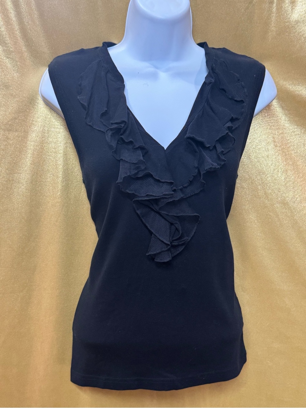 American Living Black Ruffle V-Neck Sleeveless Top - Size Medium